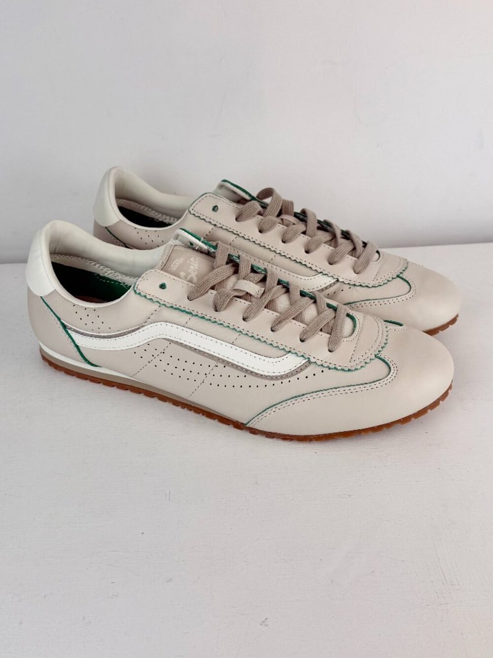 M10.5, W12 - Vans Super Lowpro 'Taupe Mist Beige Sea Green' Leather Sneaker